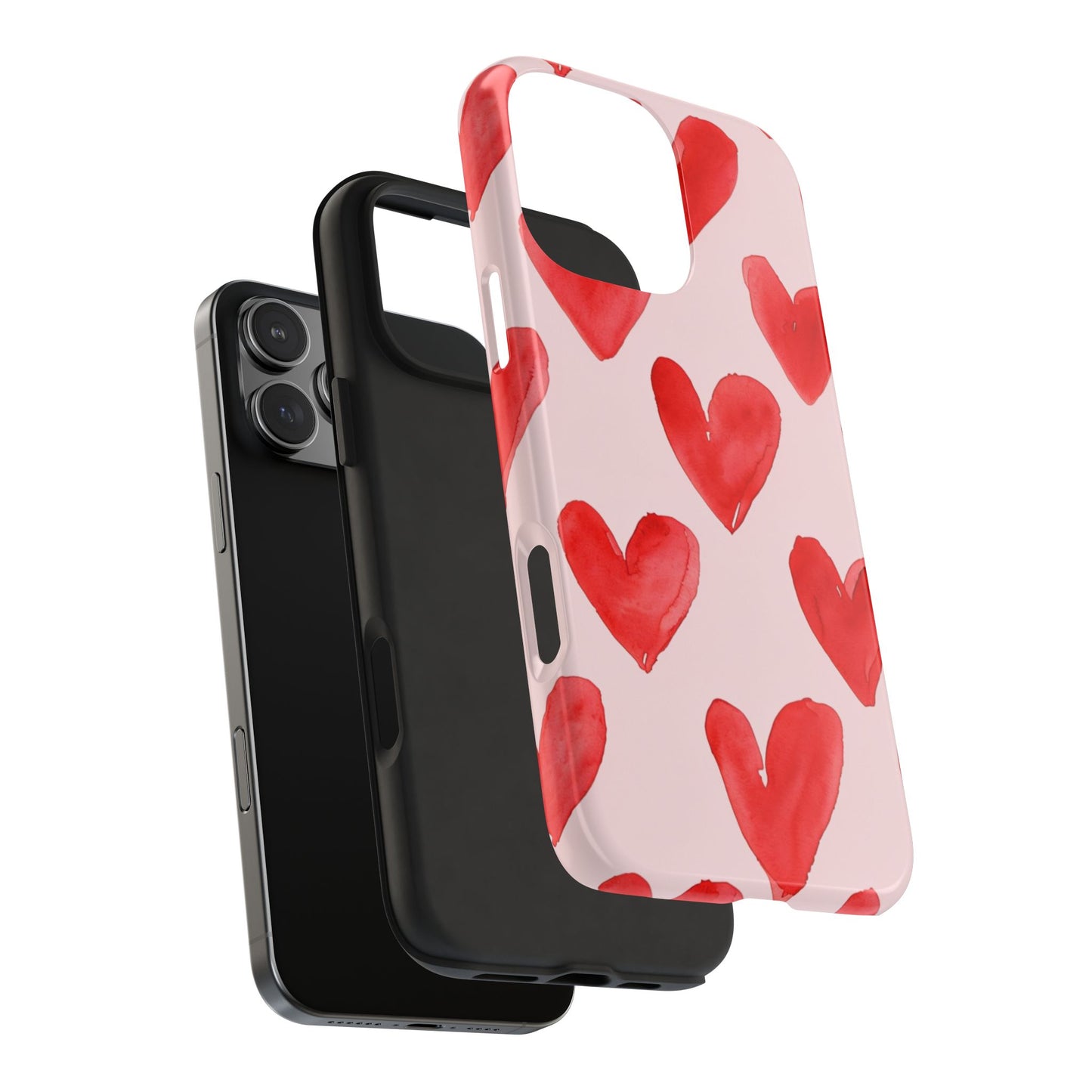 Tough Phone Case — Red Watercolor Hearts Pattern (Protective iPhone Case)