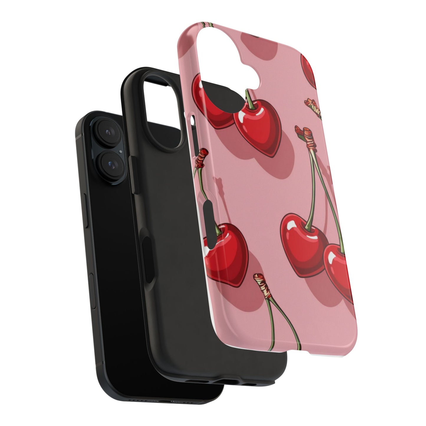 Cherry Pattern Tough Phone Case — Retro Pink Cherry Print Protective Cover