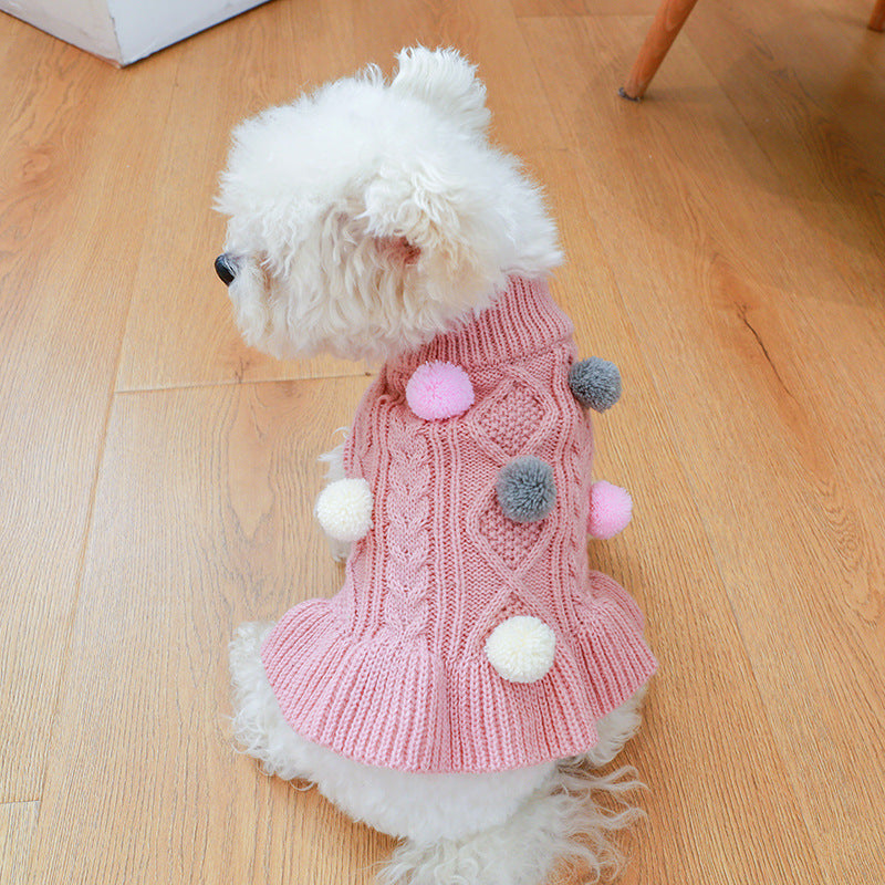 Pet Turtleneck Sweater, Knitwear Dog Dress With Pompoms, Warm Pet Clothes For Small Medium Dog & Cat Autumn And Winter Dog Warm Clothes