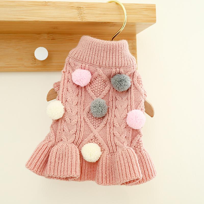 Pet Turtleneck Sweater, Knitwear Dog Dress With Pompoms, Warm Pet Clothes For Small Medium Dog & Cat Autumn And Winter Dog Warm Clothes