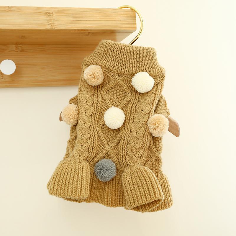 Pet Turtleneck Sweater, Knitwear Dog Dress With Pompoms, Warm Pet Clothes For Small Medium Dog & Cat Autumn And Winter Dog Warm Clothes
