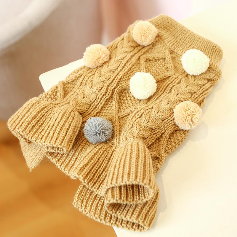 Pet Turtleneck Sweater, Knitwear Dog Dress With Pompoms, Warm Pet Clothes For Small Medium Dog & Cat Autumn And Winter Dog Warm Clothes