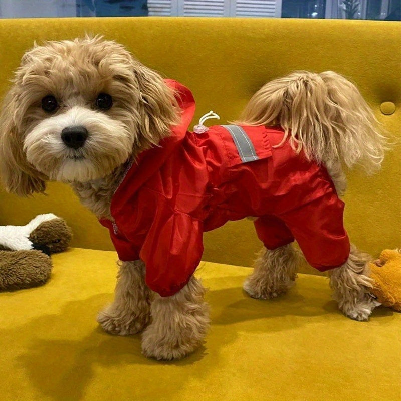 Dog Raincoat, Puppy Pet Clothes, Dog Rain Jumpsuit, Hooded Reflective Warning Costume For Dogs