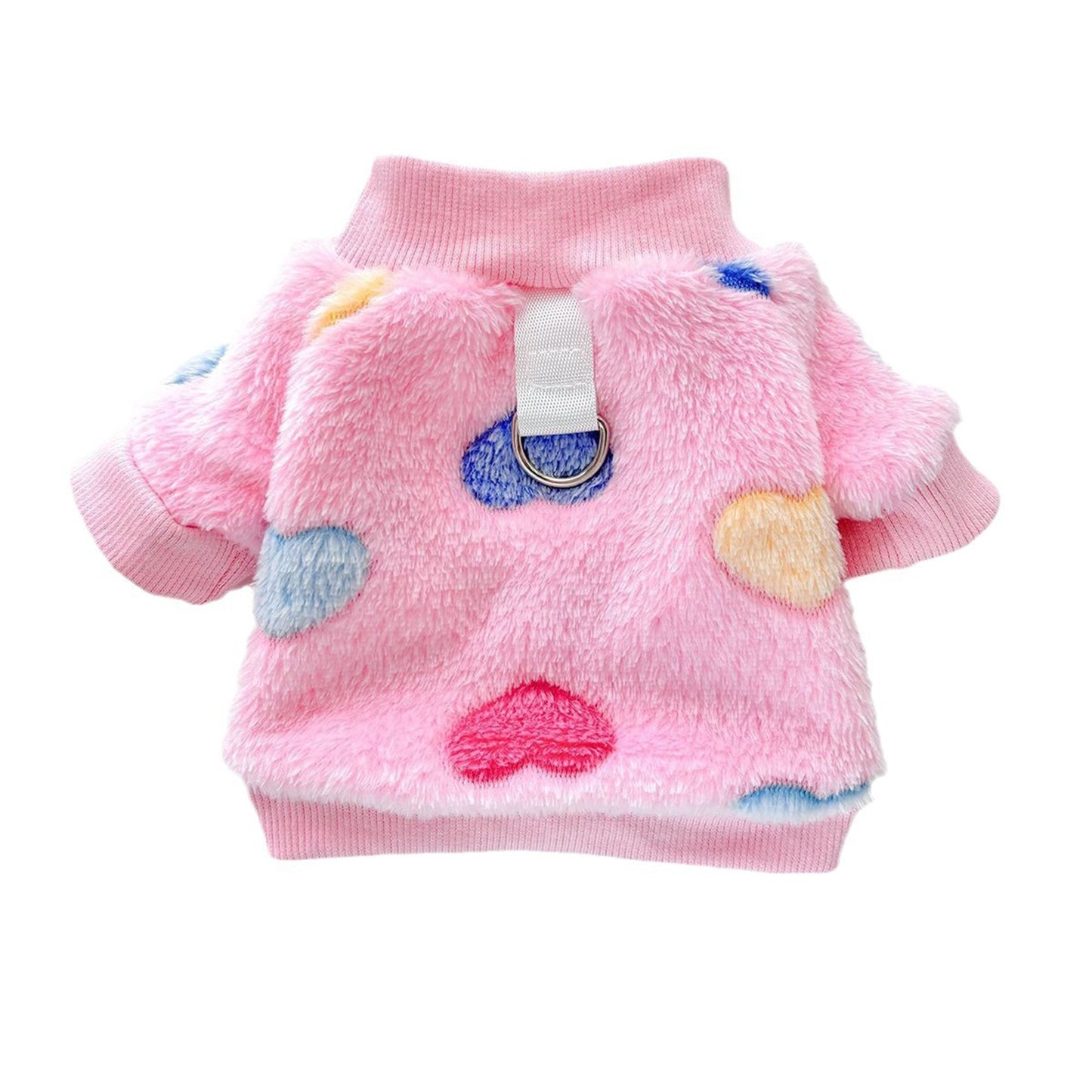 Warm Flannel Dog Sweatshirt with Heart and Paw Pattern, Fuzzy Two-Legged Winter Pet Clothes for Small/Medium Breeds