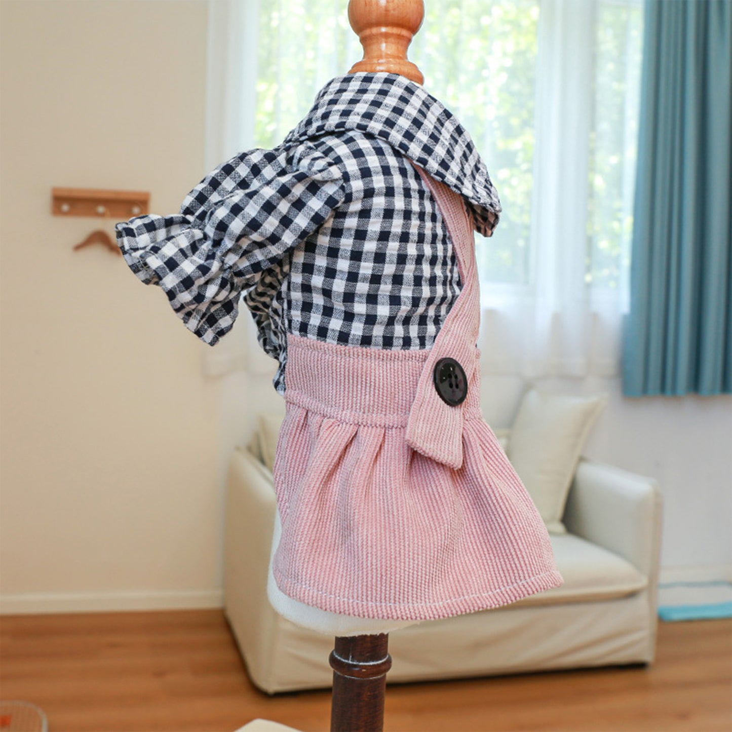 Dog Plaid Dress 2 Legs Covered Puppy Girl Suspender Dress Pet Clothes for Small Dogs Cats