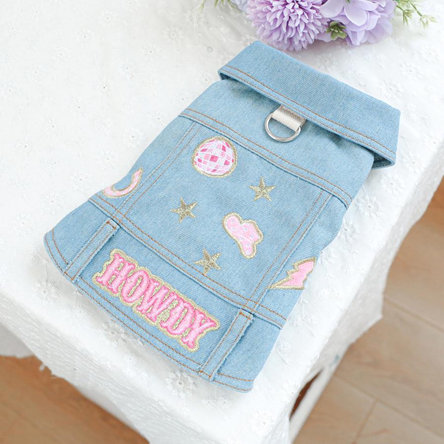 Denim Dog Jacket with Letter and Star Design, Jean Vest Style Pet Clothes for Small Dogs and Cats, Polyester, Pullover, Pet Clothes, D-Ring