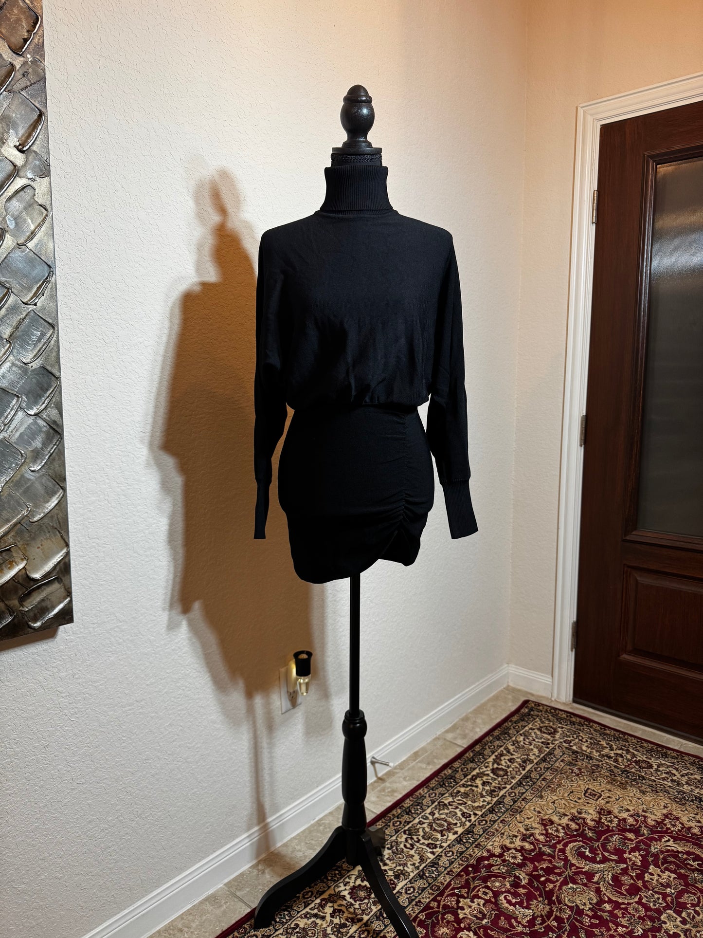 Lovers + Friends Black Ruched Sweater Mini Dress – Size XS