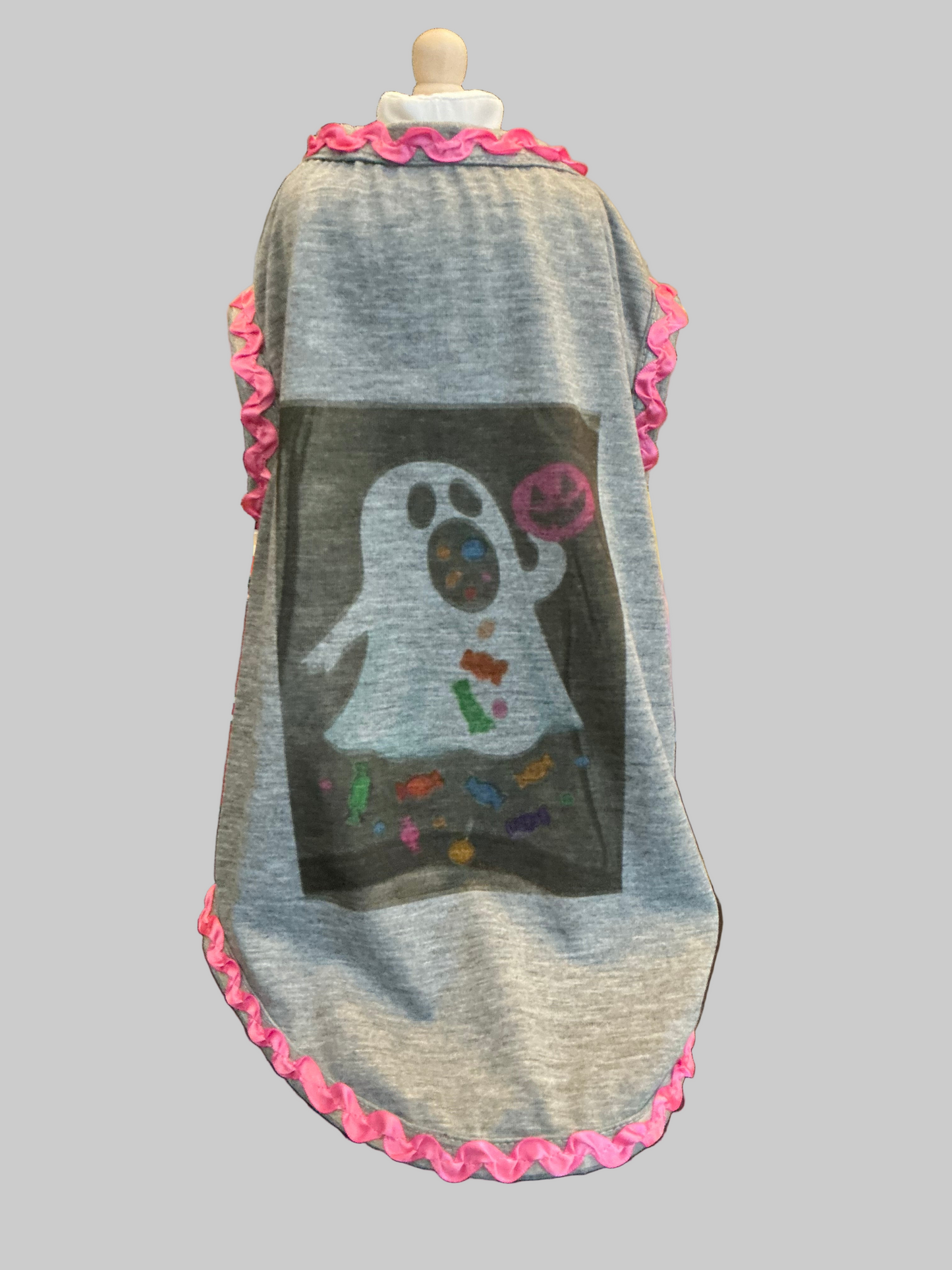 Ghost Candy Pet Dress – Gray & Pink Ruffle – Cute Fall/Halloween Outfit