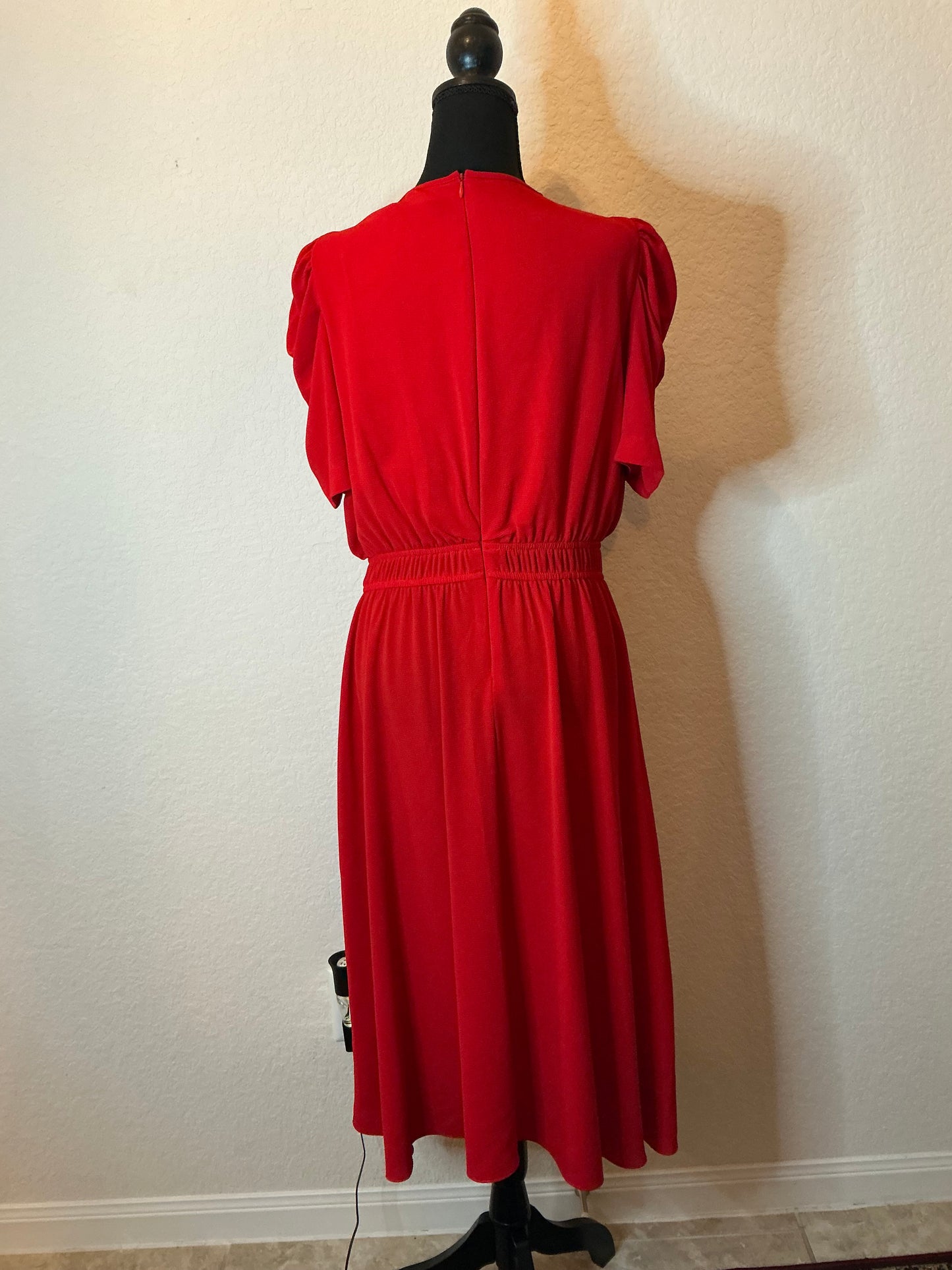 Maggy London Red Puff-Sleeve Fit & Flare Dress – Size 14
