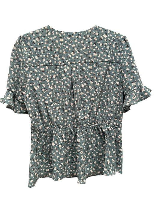 Green Floral Ruched Peplum Blouse