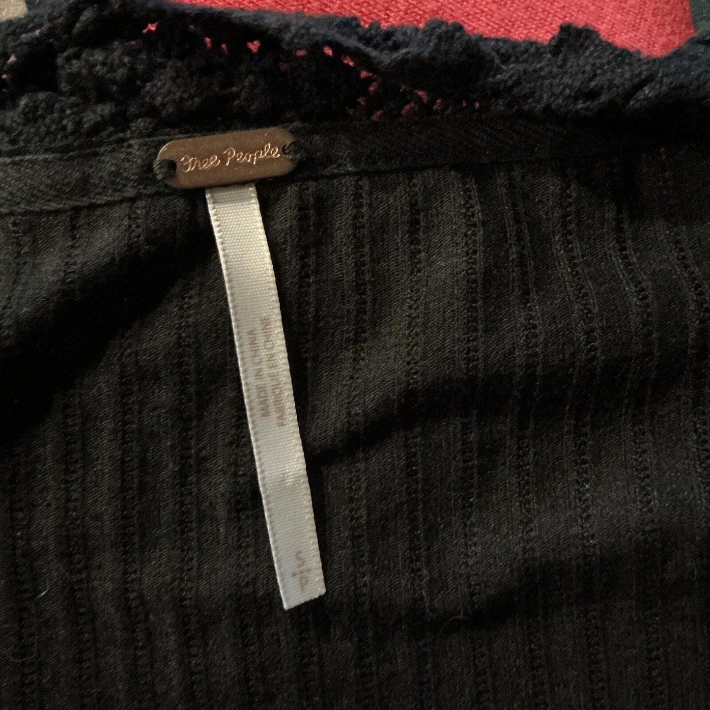 Free People Black Sheer Ribbed Tie-Front Cropped Cardigan