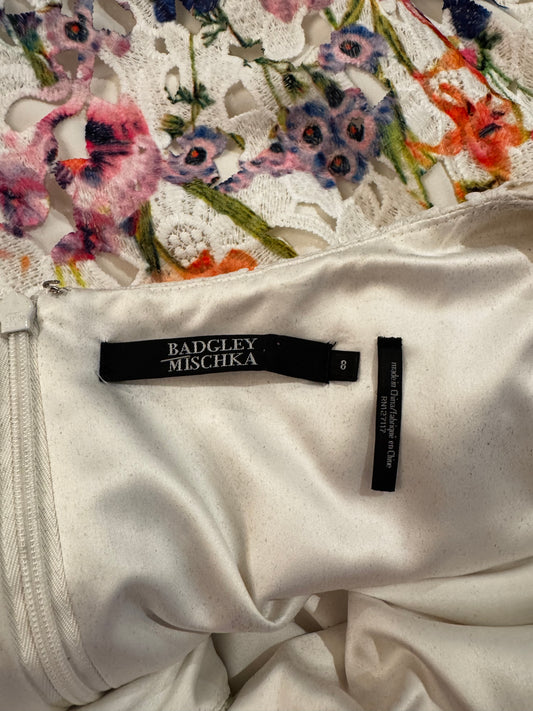Badgley Mischka Floral Lace Embroidered Sheath Dress – Ivory Multicolor – Size 8