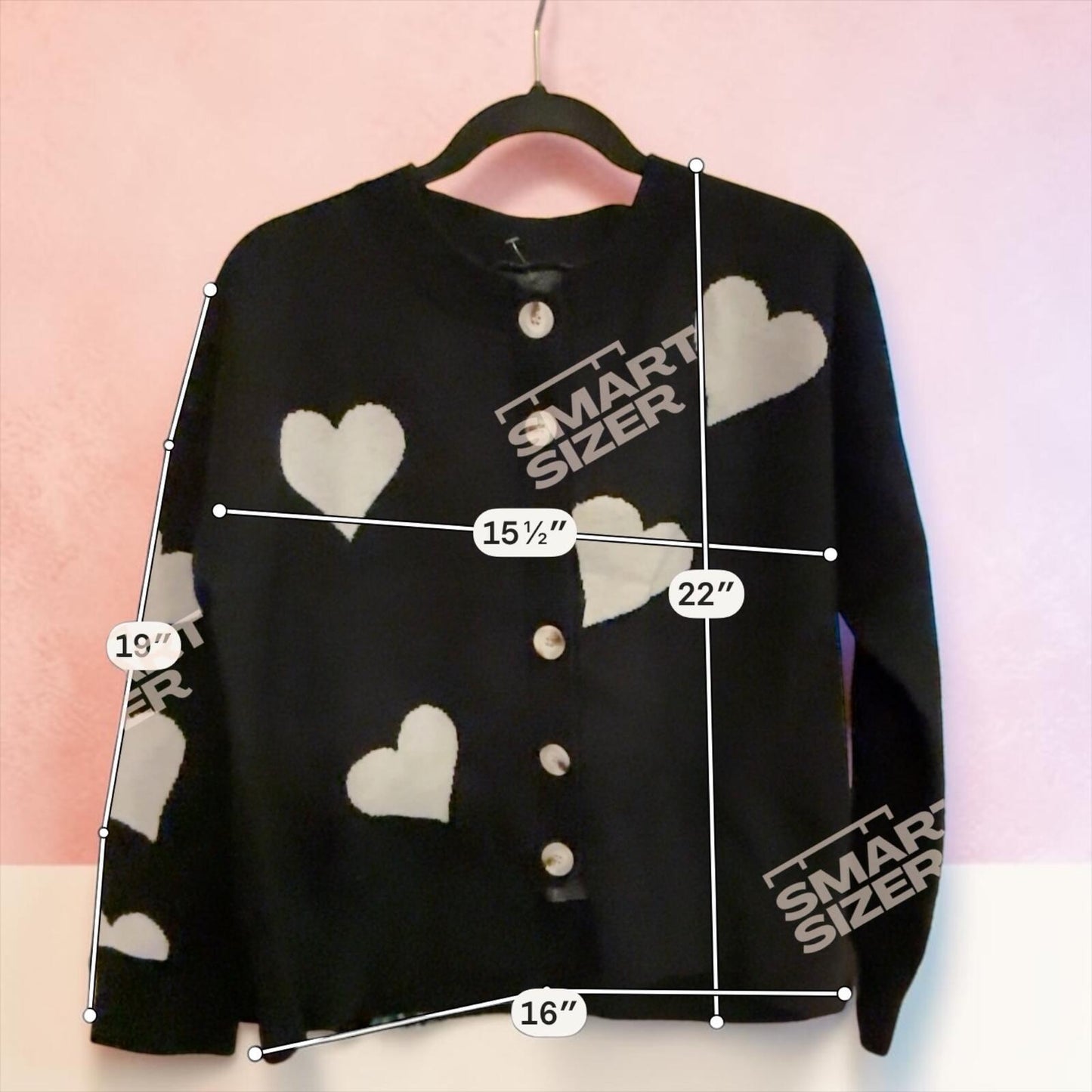 Black Cardigan Sweater with White Heart Pattern