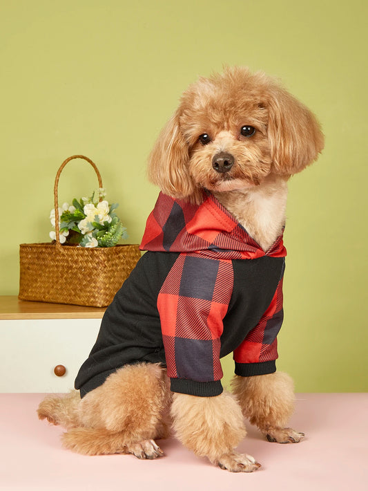 Pet Clothes for Dog Cat Puppy Hoodies Coat Plaid Paw Sweatshirt Dog Warm Outfits for Small Medium Dog for Daily Wear