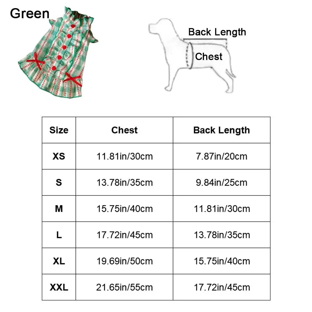 Pet Dog Clothes Polyester Fiber Pet Love Shirt Skirt Green Cute Dog Plaid Shirt Skirt INS Style Dog Costume Skirt for Small Dog
