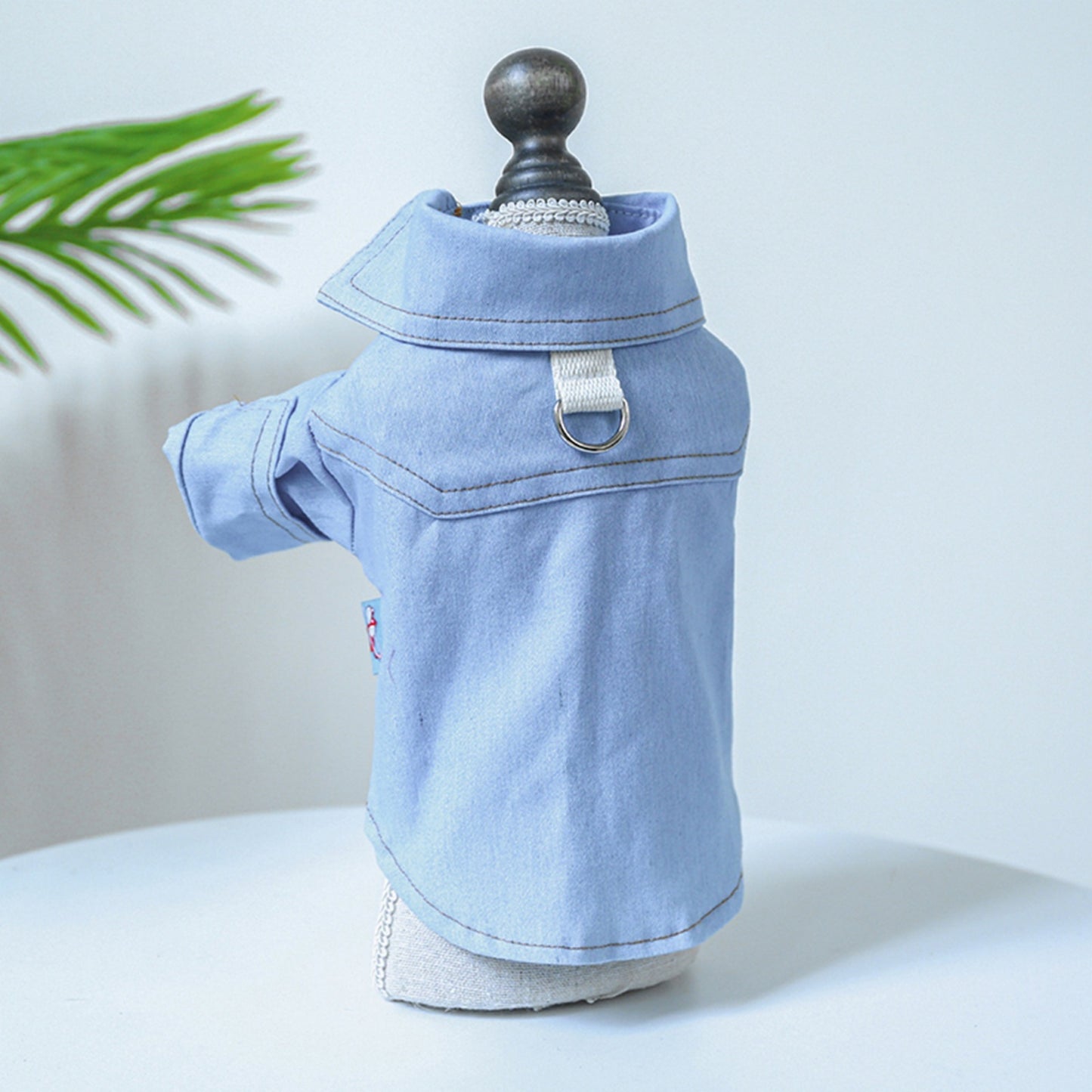 Dog Denim Shirt Solid Color Puppy Shirts with D-Ring Trendy Pet Clothes for Small Dogs Cats