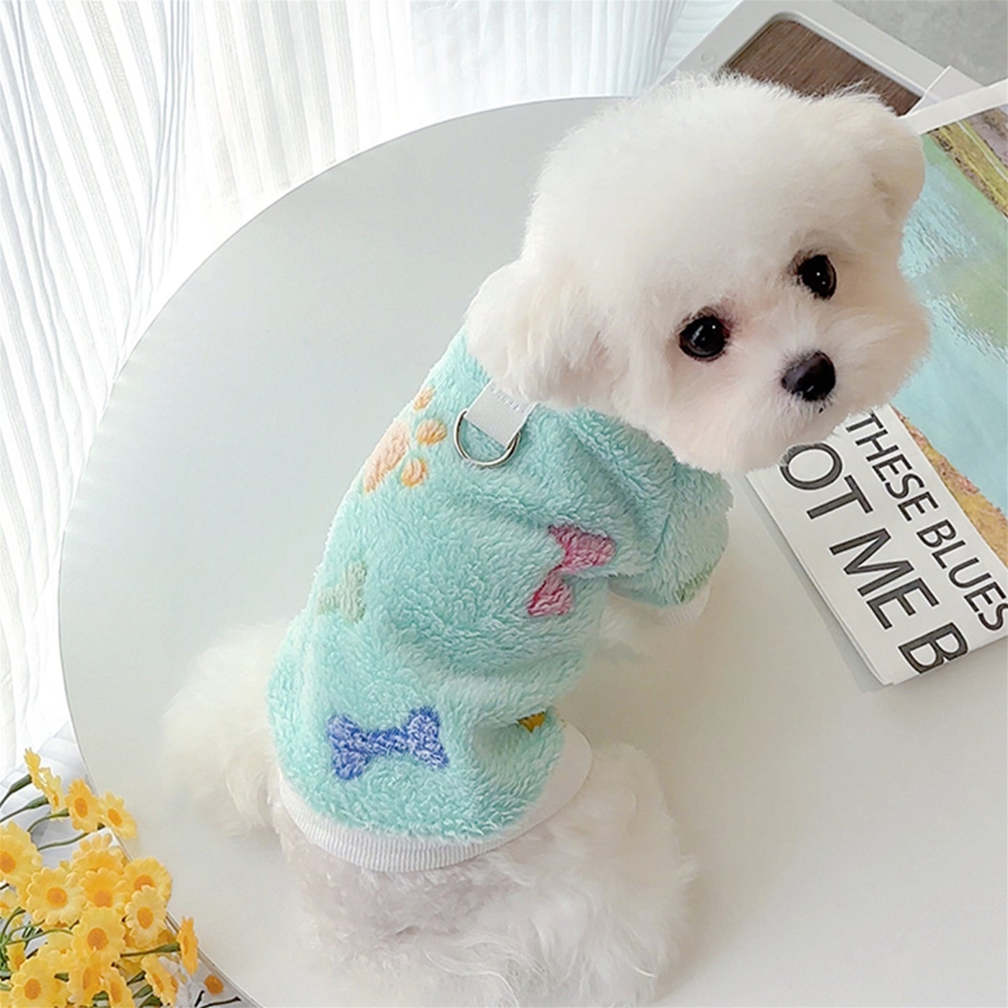 Warm Flannel Dog Sweatshirt with Heart and Paw Pattern, Fuzzy Two-Legged Winter Pet Clothes for Small/Medium Breeds