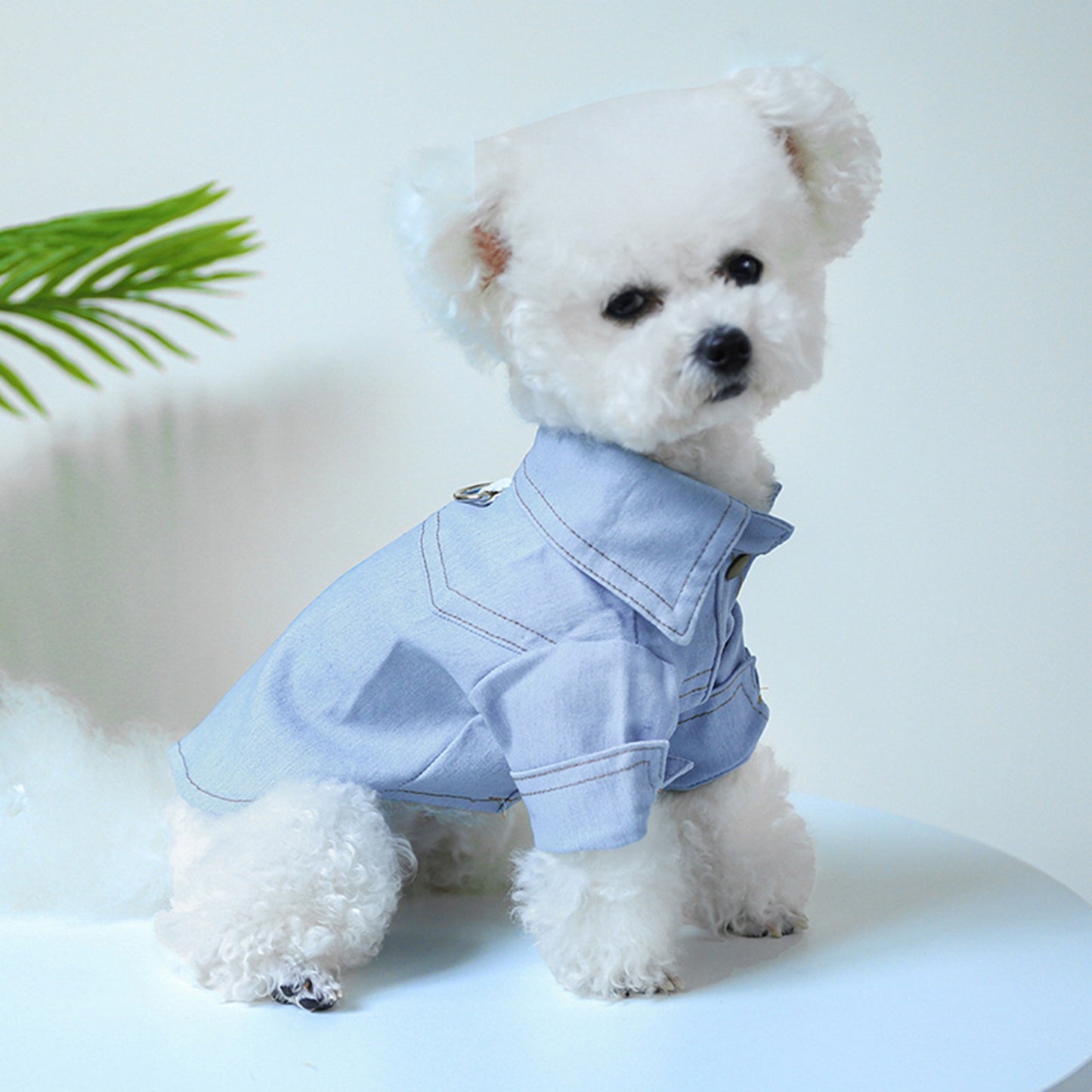 Dog Denim Shirt Solid Color Puppy Shirts with D-Ring Trendy Pet Clothes for Small Dogs Cats