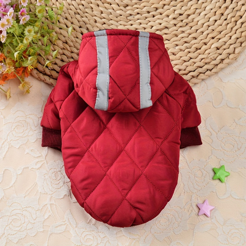 Pet Dog Winter Jacket, Thickened Dog Clothes, Reflective Strip Safety Design, with Hat and Safety Leash Ring, Winter/Autumn Jacket for Small and Toy Dogs, Suitable for Pet Clothes for Yorkshire Terrier, Maltese, Pomeranian, P