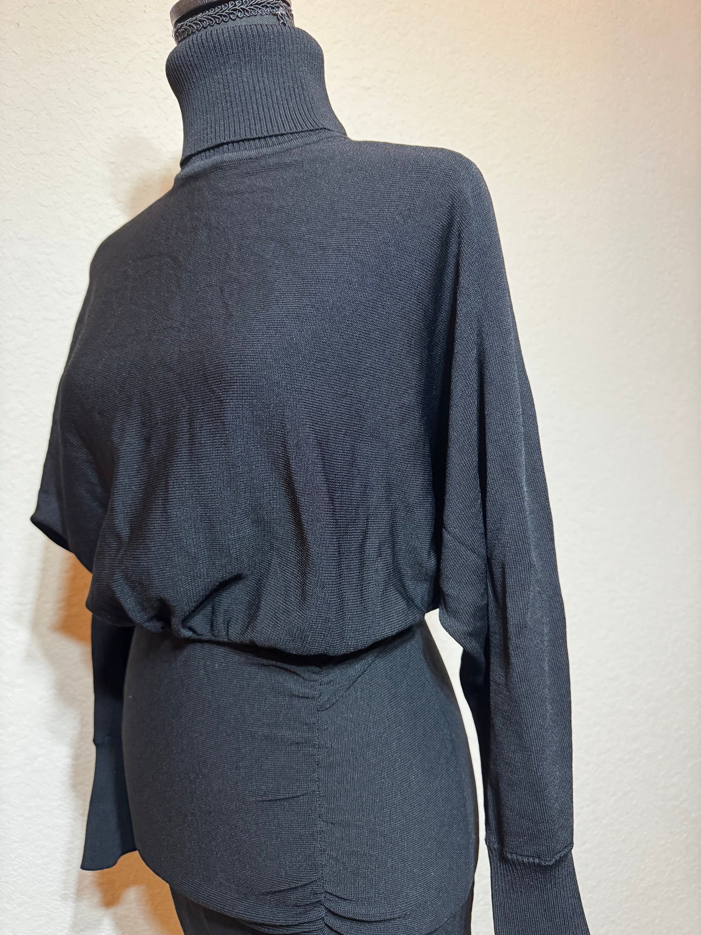 Lovers + Friends Black Ruched Sweater Mini Dress – Size XS