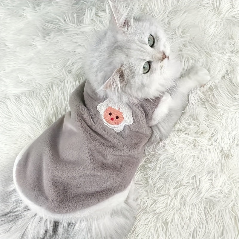 Cozy Plush Pet Winter Vest - Anti-Shedding, Warm Knit Sweater with Cute Animal Patches, Machine Washable, Ideal for Small to Large Breeds, Pet Winter Wear | Stylish Pet Sweater | Pet Clothes, Dog Winter Clothes