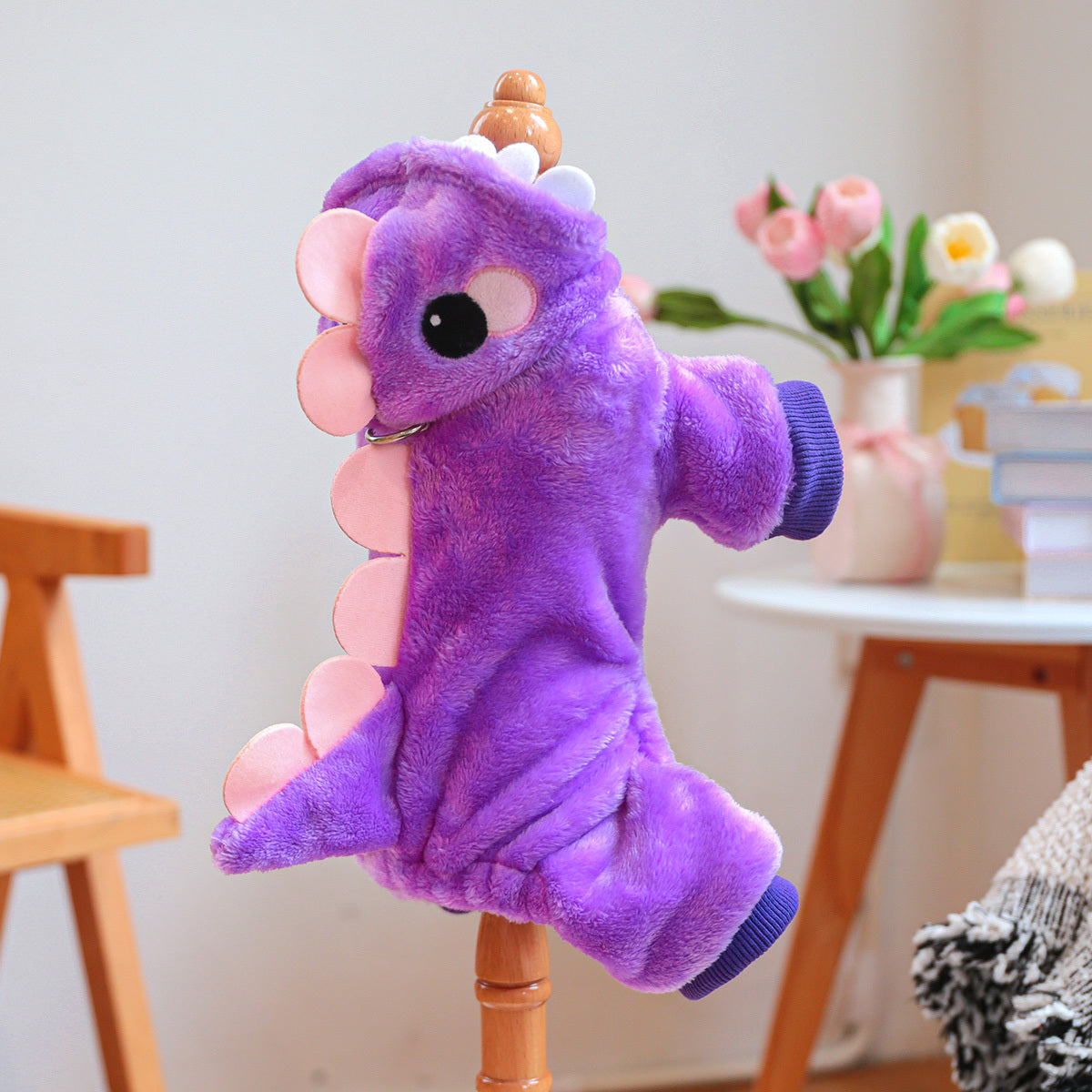 1pc Dinosaur Costume Dog Outfit - Cozy Knit Polyester Pet Clothes with Snap Button Closure, Hand Washable, Suitable for Small Breeds - All Seasons Warm Pet Apparel