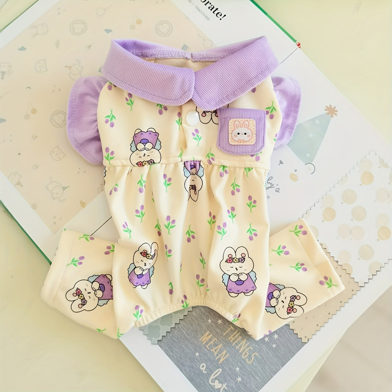 Cute Pet Clothes With Flying Sleeves Floral Dog Indoor Wear Jumpsuit Puppy Soft Clothing