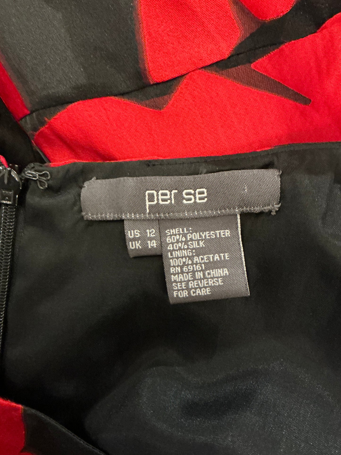 Per Se by Carlisle Red & Black Silk-Blend Cocktail Dress – Size 12