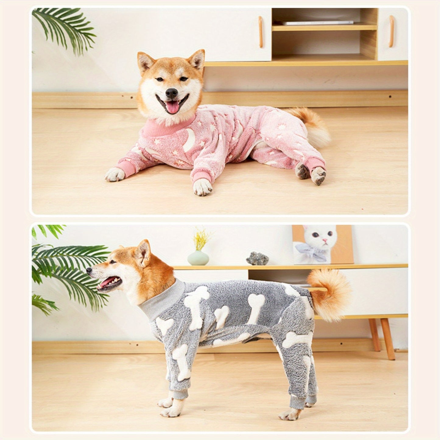 [One-piece Warm Pet Flannel Pajamas] Pet Flannel Pet Pajamas For Medium Large Dogs Soft Winter Warm Dog Hoodie One-piece Warm Pet Clothes Fur Proof Bulldog Clothes S-XXL