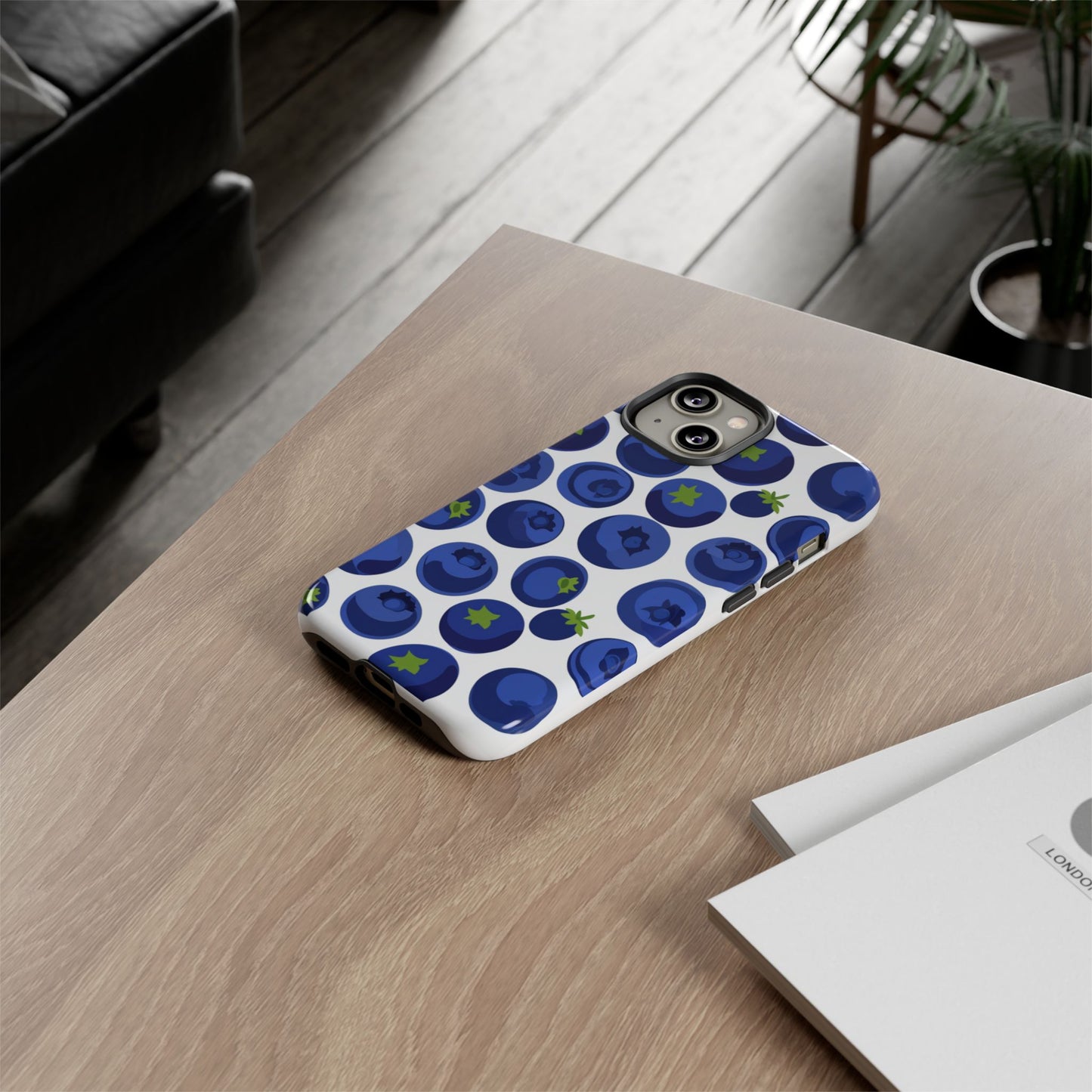 Blueberry Pattern Phone Case, Tough Cases, Fruit Phone Cover, Floral Phone Accessory, Nature Lover Gift, Stylish Tech Decor