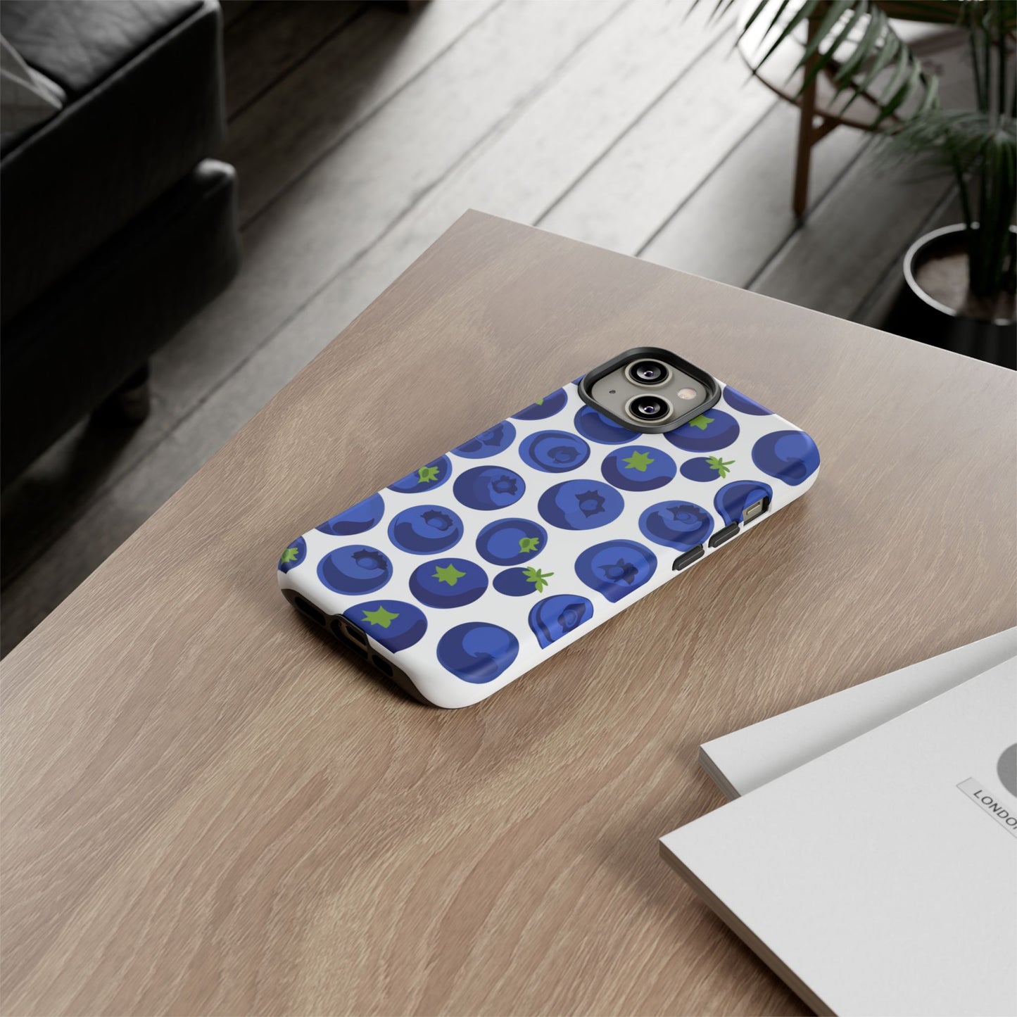 Blueberry Pattern Phone Case, Tough Cases, Fruit Phone Cover, Floral Phone Accessory, Nature Lover Gift, Stylish Tech Decor