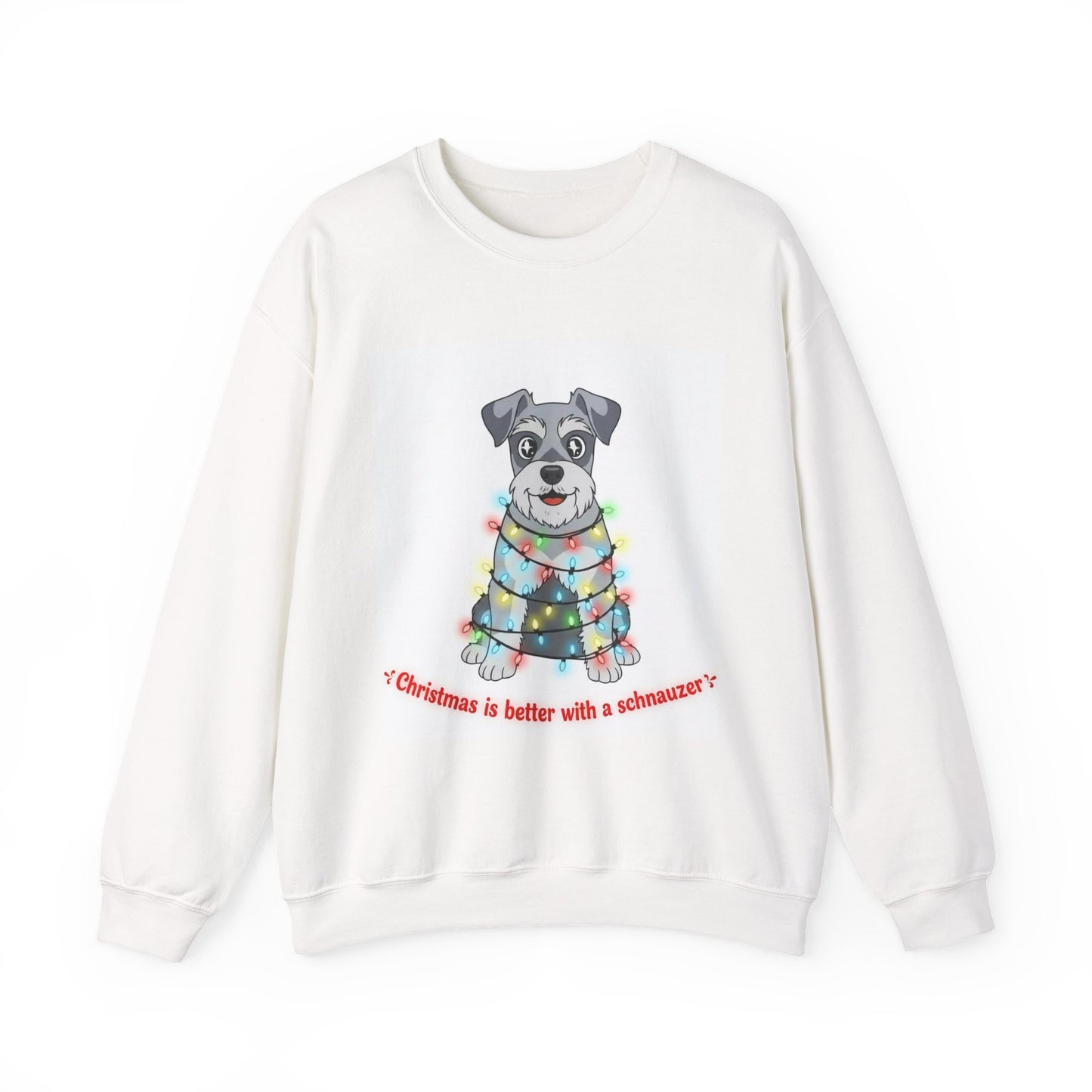 Christmas Schnauzer Sweatshirt — Cute Dog Wrapped in Holiday Lights