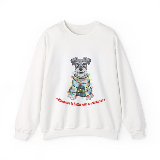 Christmas Schnauzer Sweatshirt — Cute Dog Wrapped in Holiday Lights
