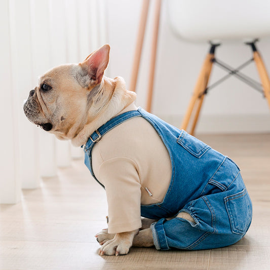 Adjustable Denim Jumpsuit for French Bulldogs - Stylish Pet Clothes for All Seasons
