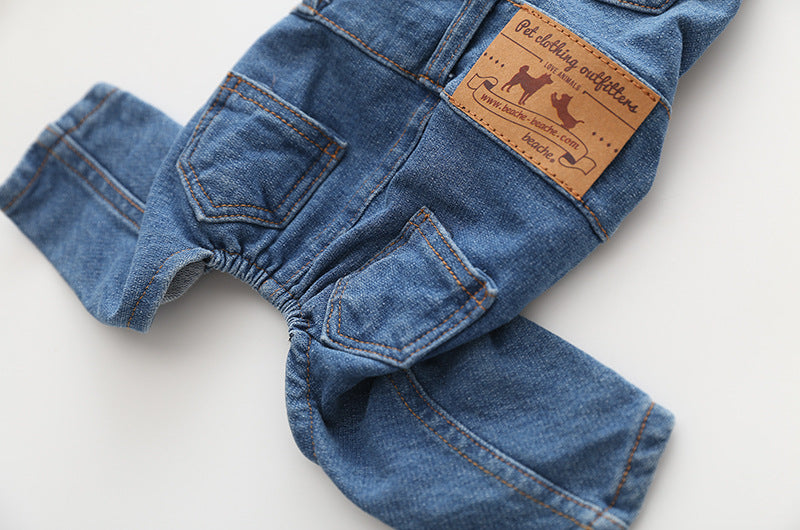 Adjustable Denim Jumpsuit for French Bulldogs - Stylish Pet Clothes for All Seasons