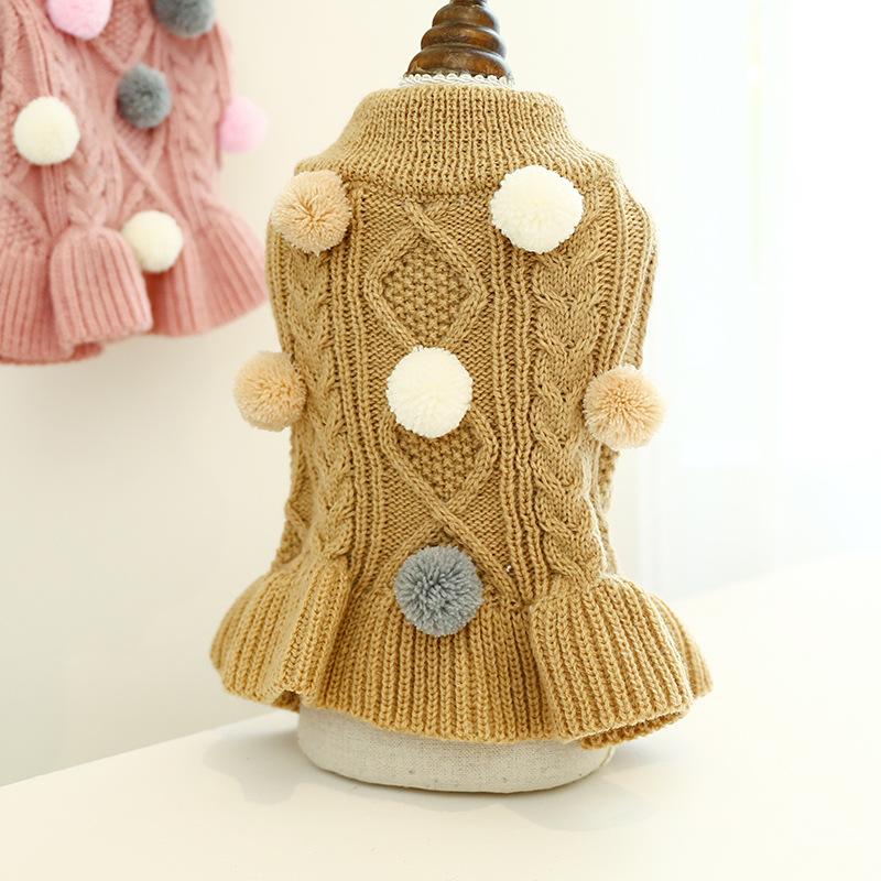 Pet Turtleneck Sweater, Knitwear Dog Dress With Pompoms, Warm Pet Clothes For Small Medium Dog & Cat Autumn And Winter Dog Warm Clothes