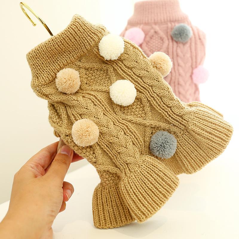 Pet Turtleneck Sweater, Knitwear Dog Dress With Pompoms, Warm Pet Clothes For Small Medium Dog & Cat Autumn And Winter Dog Warm Clothes