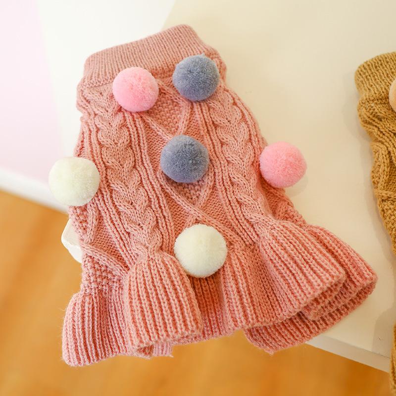 Pet Turtleneck Sweater, Knitwear Dog Dress With Pompoms, Warm Pet Clothes For Small Medium Dog & Cat Autumn And Winter Dog Warm Clothes