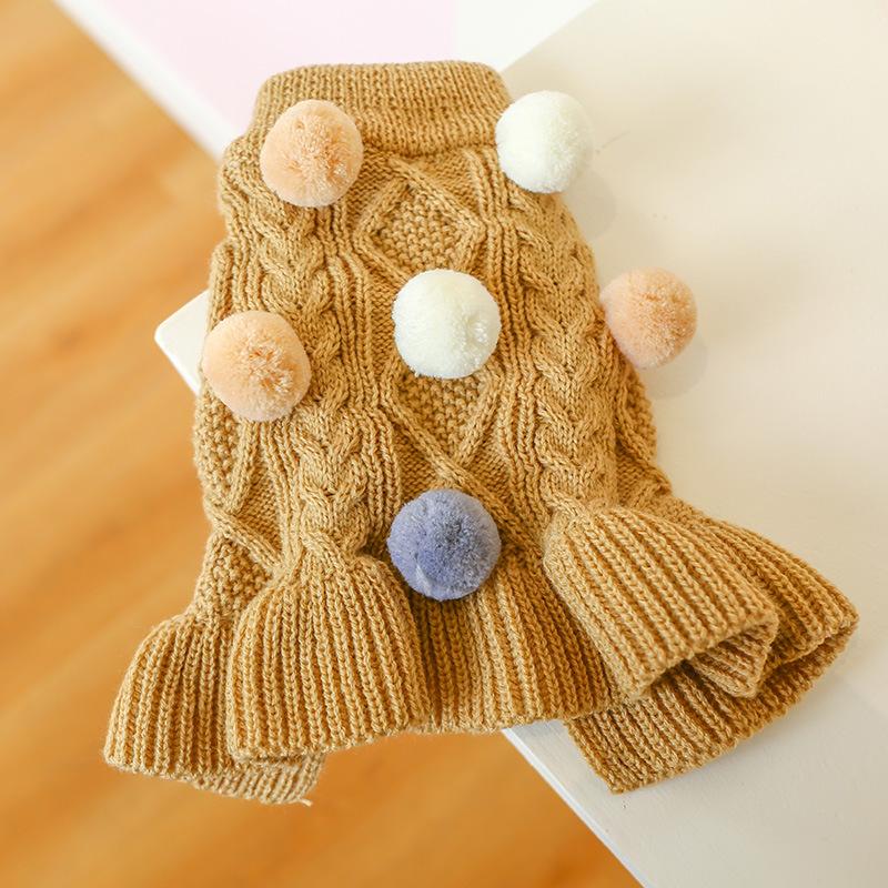 Pet Turtleneck Sweater, Knitwear Dog Dress With Pompoms, Warm Pet Clothes For Small Medium Dog & Cat Autumn And Winter Dog Warm Clothes