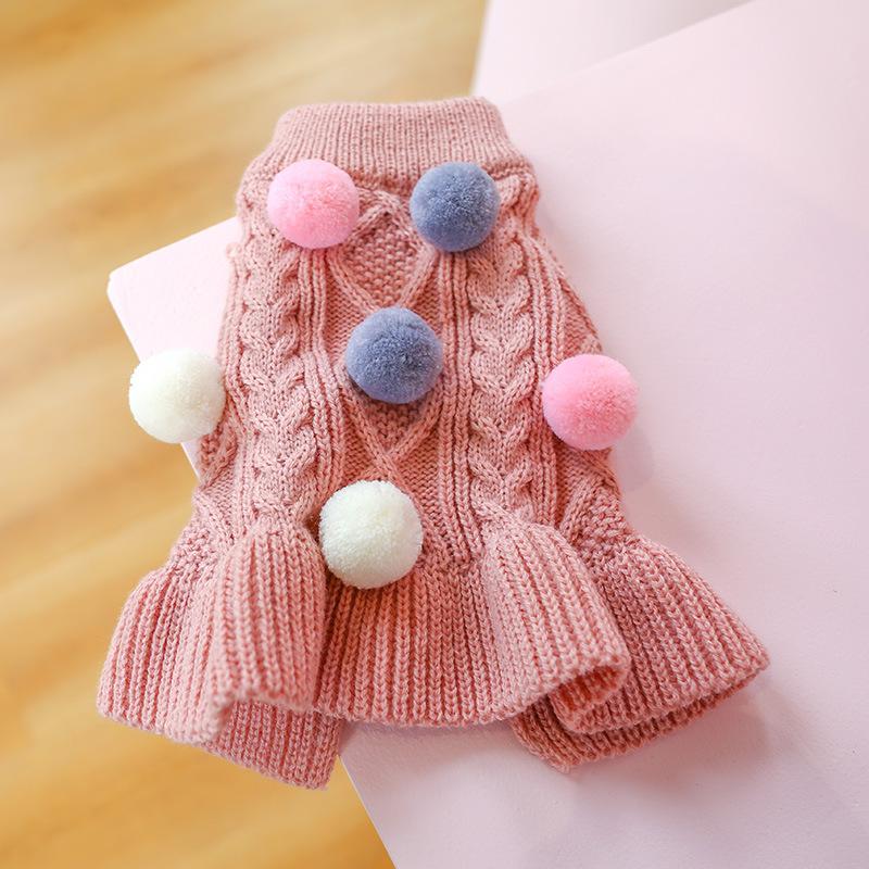 Pet Turtleneck Sweater, Knitwear Dog Dress With Pompoms, Warm Pet Clothes For Small Medium Dog & Cat Autumn And Winter Dog Warm Clothes