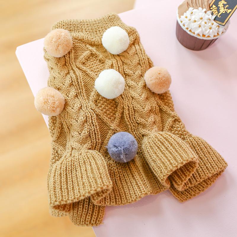 Pet Turtleneck Sweater, Knitwear Dog Dress With Pompoms, Warm Pet Clothes For Small Medium Dog & Cat Autumn And Winter Dog Warm Clothes