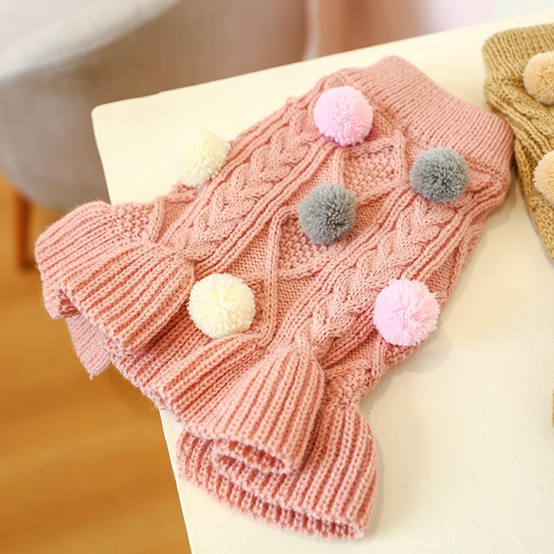 Pet Turtleneck Sweater, Knitwear Dog Dress With Pompoms, Warm Pet Clothes For Small Medium Dog & Cat Autumn And Winter Dog Warm Clothes