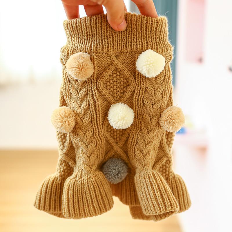 Pet Turtleneck Sweater, Knitwear Dog Dress With Pompoms, Warm Pet Clothes For Small Medium Dog & Cat Autumn And Winter Dog Warm Clothes