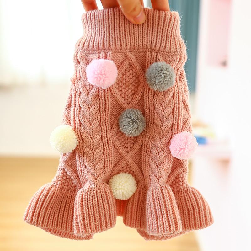 Pet Turtleneck Sweater, Knitwear Dog Dress With Pompoms, Warm Pet Clothes For Small Medium Dog & Cat Autumn And Winter Dog Warm Clothes