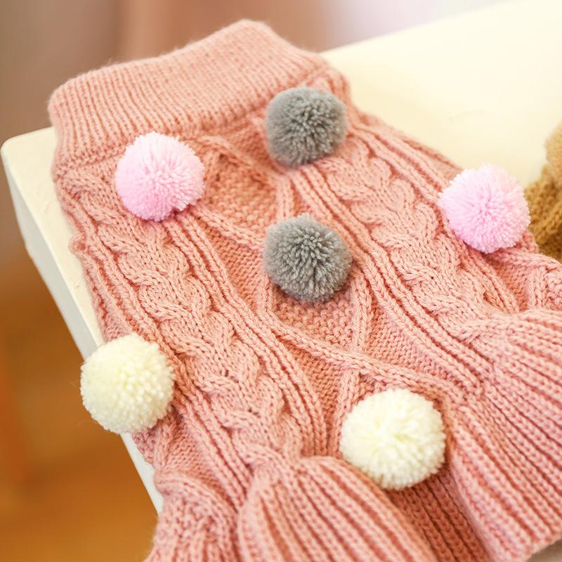 Pet Turtleneck Sweater, Knitwear Dog Dress With Pompoms, Warm Pet Clothes For Small Medium Dog & Cat Autumn And Winter Dog Warm Clothes