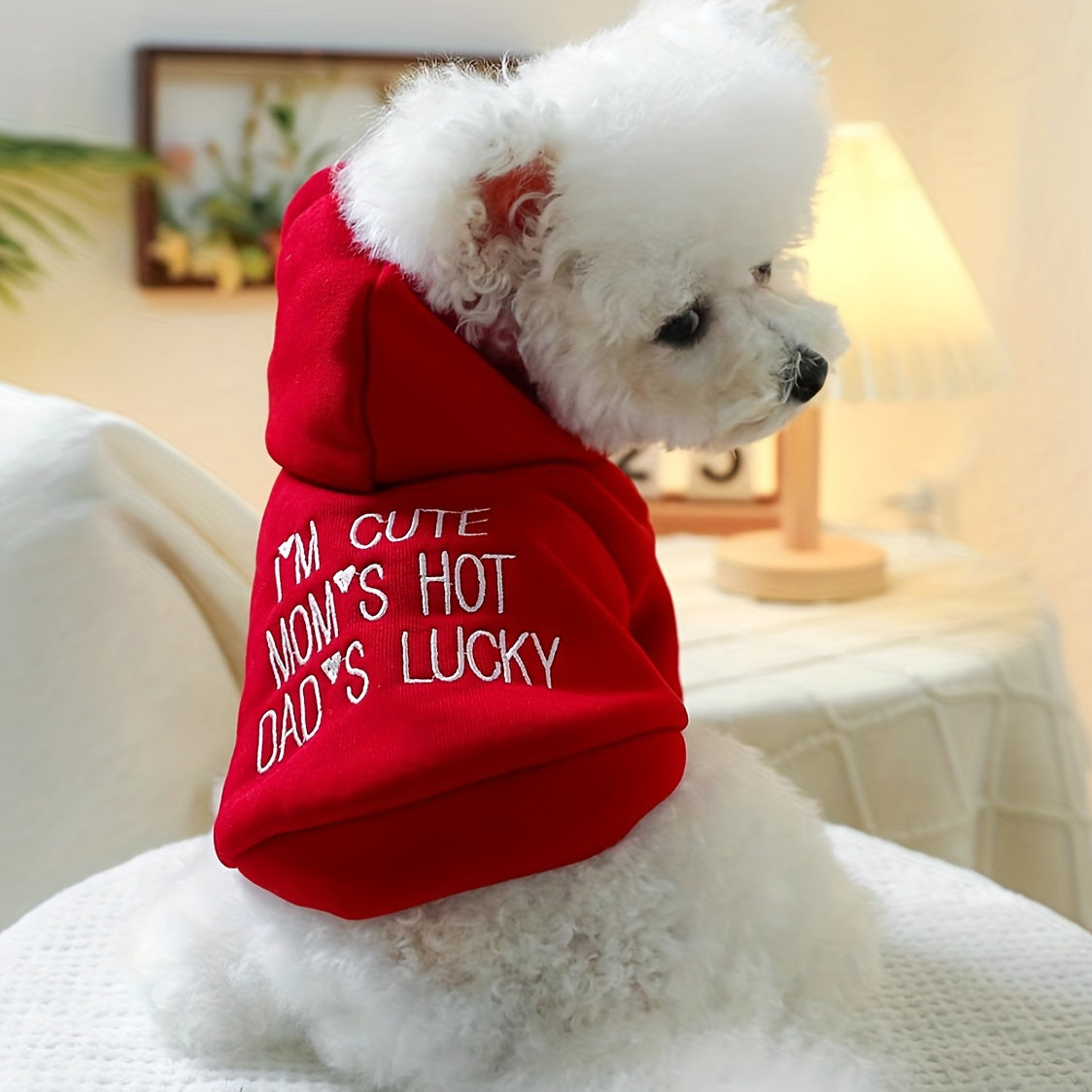 [Comfortable Style] Modern Family Sweatshirt - Red Hoodie for Small Dog Breeds - Autumn and Winter Comfortable Pet Clothes for Puppies, Cats, and Kittens