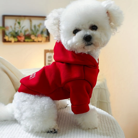 [Comfortable Style] Modern Family Sweatshirt - Red Hoodie for Small Dog Breeds - Autumn and Winter Comfortable Pet Clothes for Puppies, Cats, and Kittens