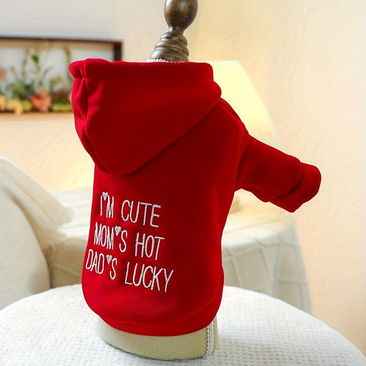 [Comfortable Style] Modern Family Sweatshirt - Red Hoodie for Small Dog Breeds - Autumn and Winter Comfortable Pet Clothes for Puppies, Cats, and Kittens