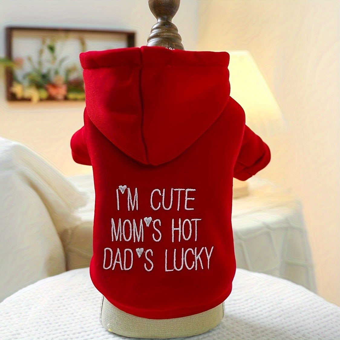[Comfortable Style] Modern Family Sweatshirt - Red Hoodie for Small Dog Breeds - Autumn and Winter Comfortable Pet Clothes for Puppies, Cats, and Kittens