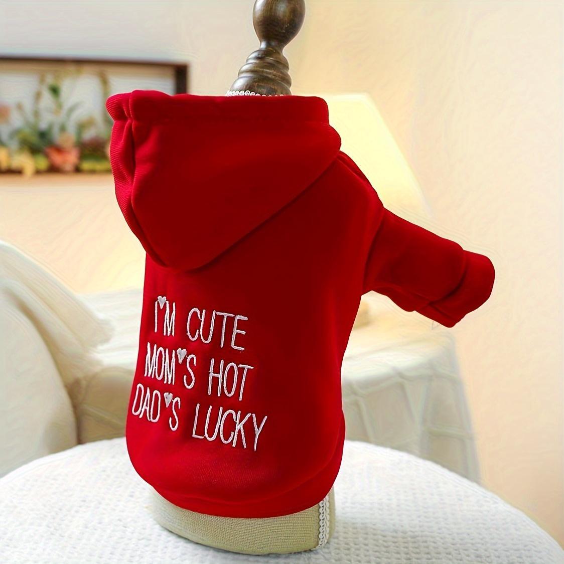 [Comfortable Style] Modern Family Sweatshirt - Red Hoodie for Small Dog Breeds - Autumn and Winter Comfortable Pet Clothes for Puppies, Cats, and Kittens